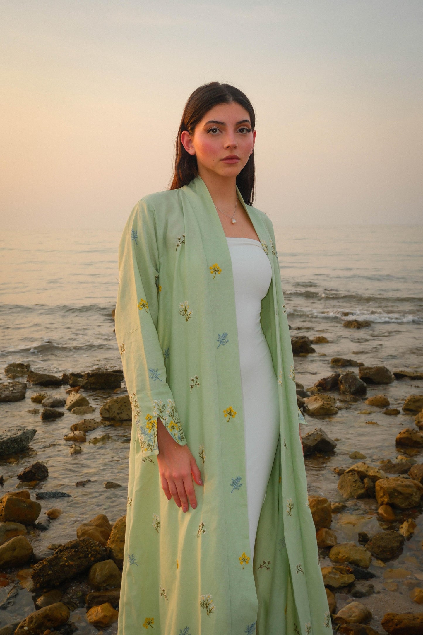 Green Floral Linen