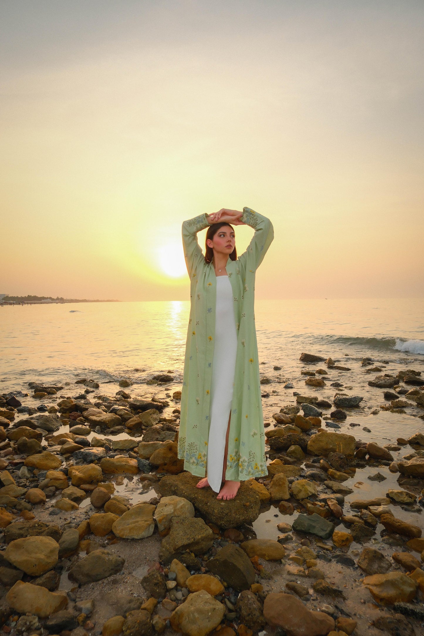 Green Floral Linen