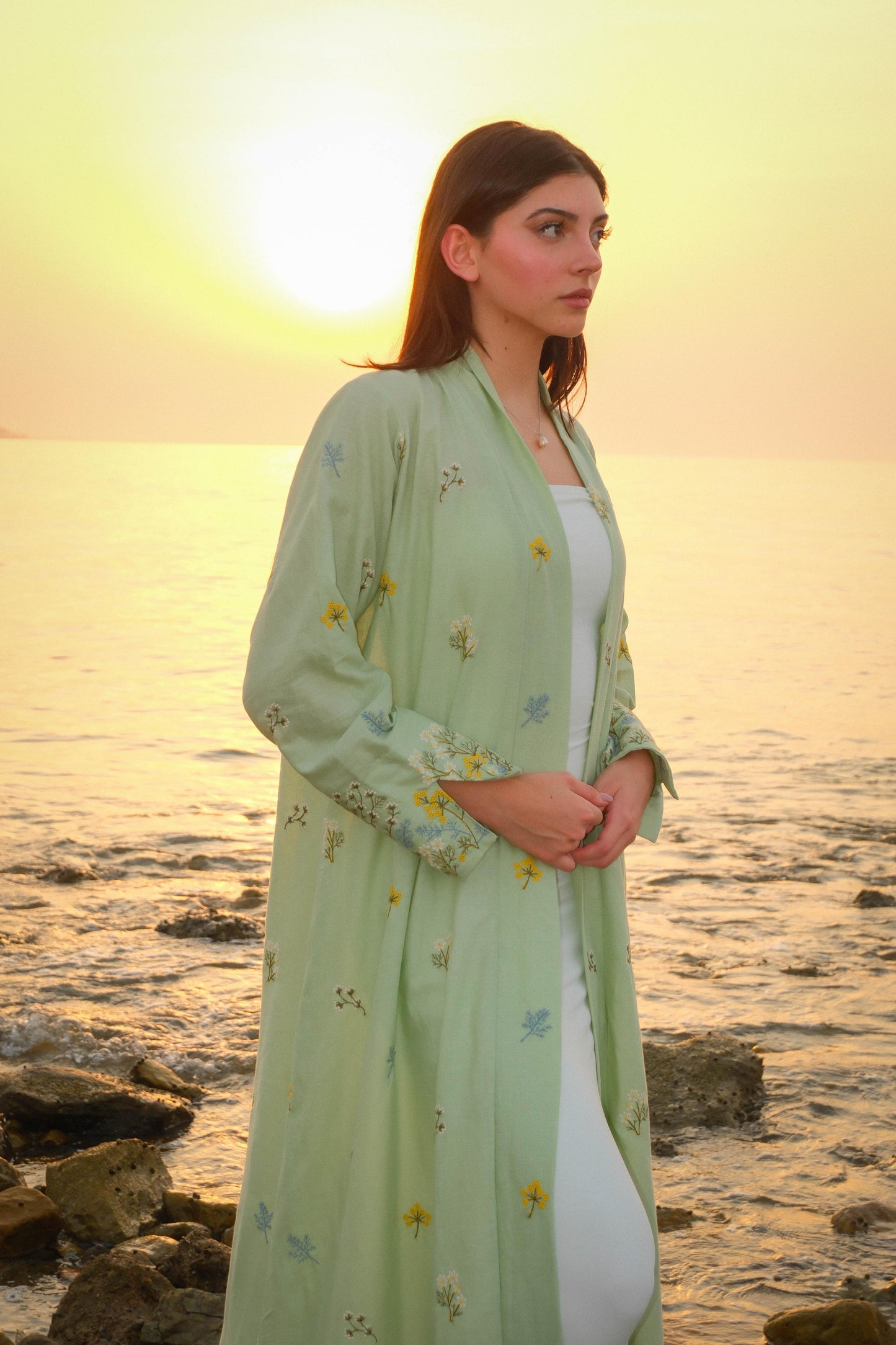 Green Floral Linen